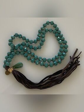 Opaque Turquoise Swarovski Beaded Tassel Necklace
